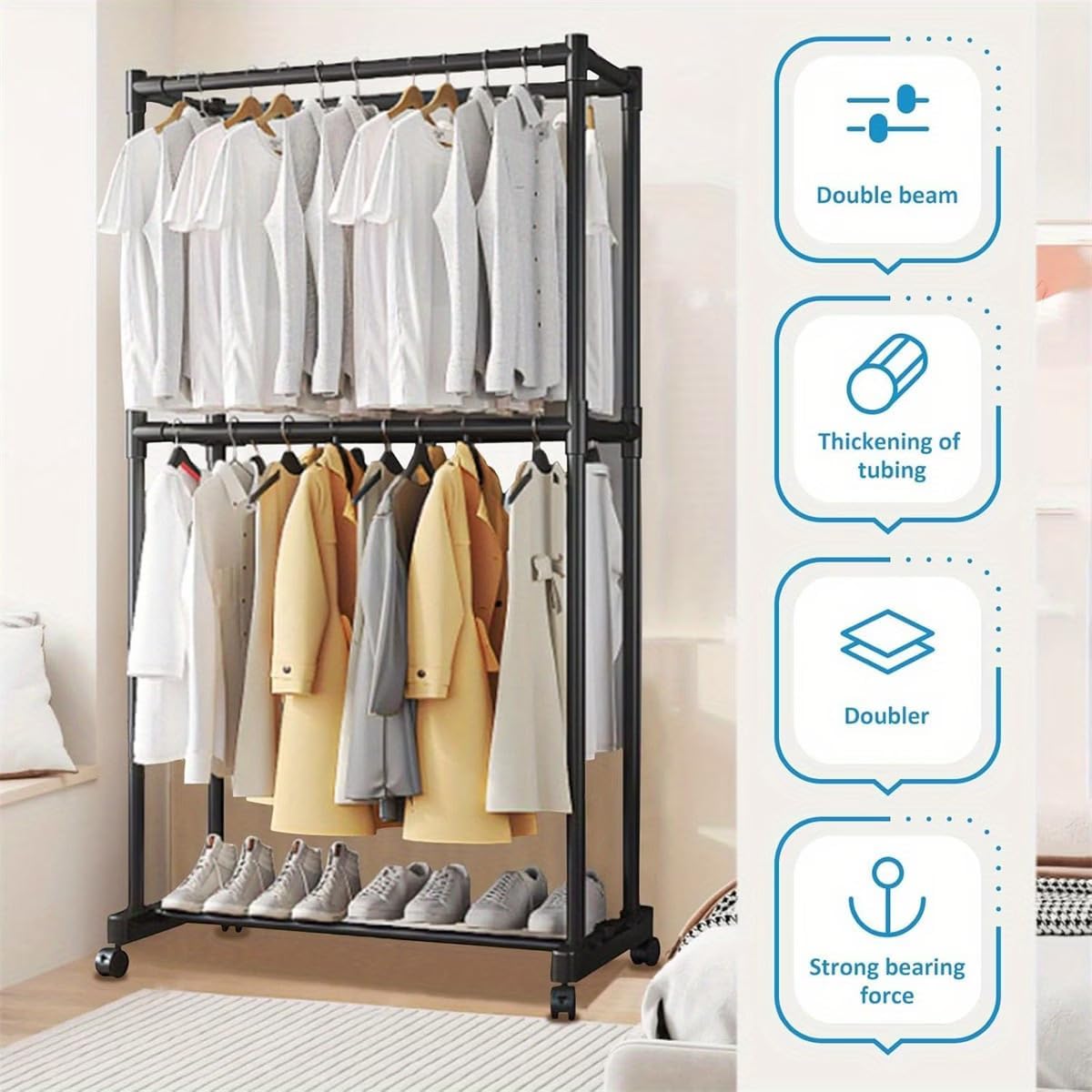 Premium Double-Level Rolling Hallstand – Black