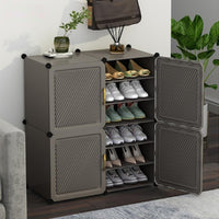 Premium 4-Door 12-Layer Plastic Shoe Storage Cabinet | Dustproof Modular Shoe Organizer | Grey