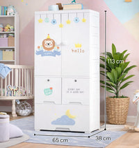 Premium 1-Door 3-Drawer Kids Plastic Wardrobe with Wheels – Lion Print