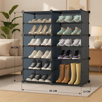 Premium 6-Door 12-Shelf Plastic Shoe Storage Cabinet | Dustproof Modular Shoe Organizer | Grey