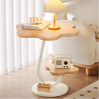 Premium Flower Side Table with Metal Base – Natural Wood
