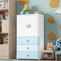 Premium 1+3 Door Kids Plastic Collapsible Wardrobe with Drawers – Blue Bear