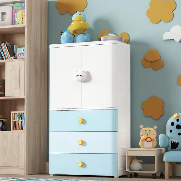 Premium 1+3 Door Kids Plastic Collapsible Wardrobe with Drawers – Blue Bear