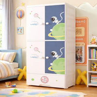 Premium 1+3 Door Kids Plastic Collapsible Wardrobe with Drawers – Starry Sky Blue