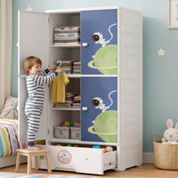 Premium 1+3 Door Kids Plastic Collapsible Wardrobe with Drawers – Starry Sky Blue