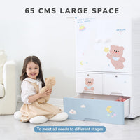 Premium 1-Door 3-Drawer Kids Plastic Wardrobe with Wheels – Teddy Bear Print