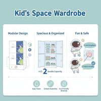 Premium 1+3 Door Kids Plastic Collapsible Wardrobe with Drawers – Starry Sky Blue