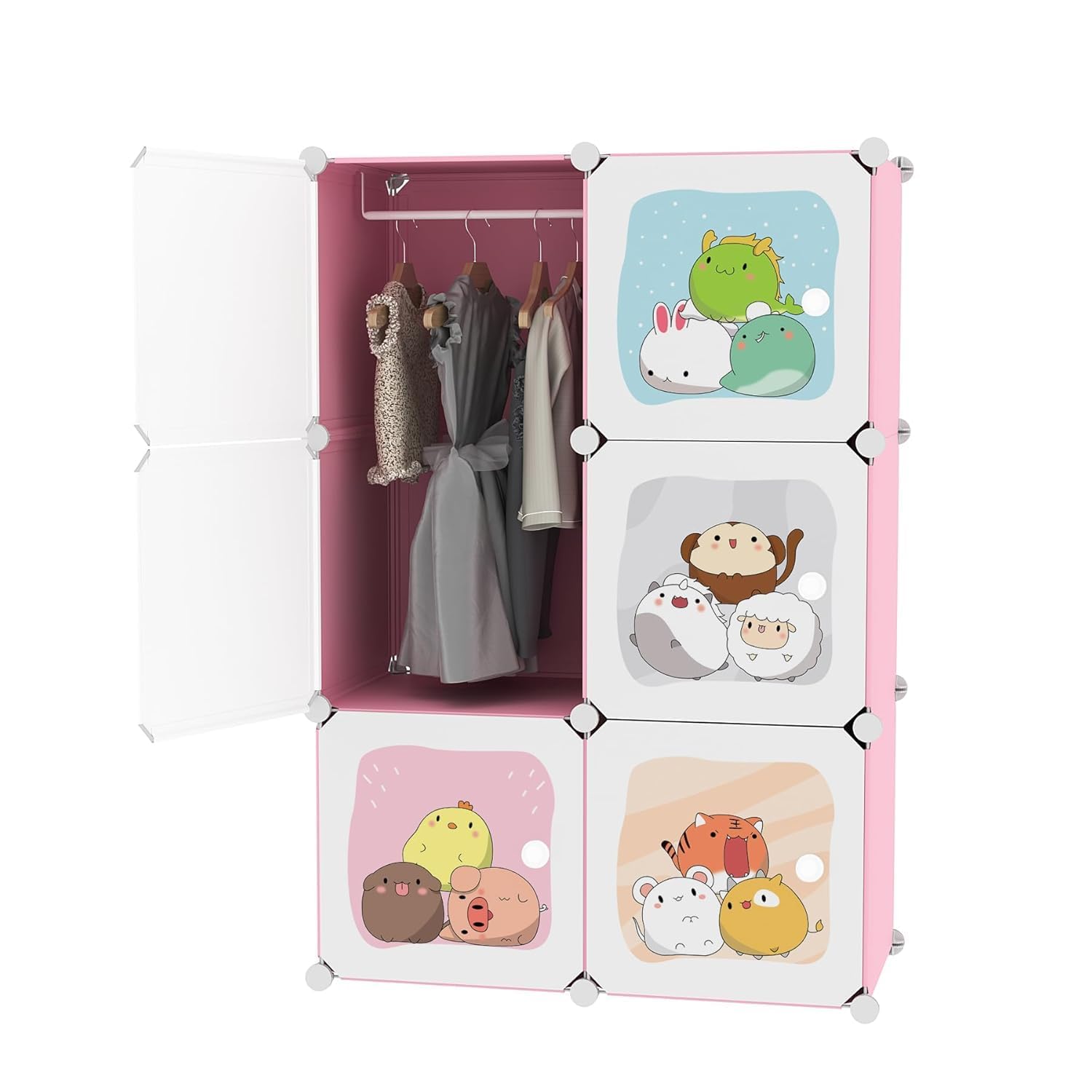 Premium 6-Door Kids Plastic Wardrobe – Pink