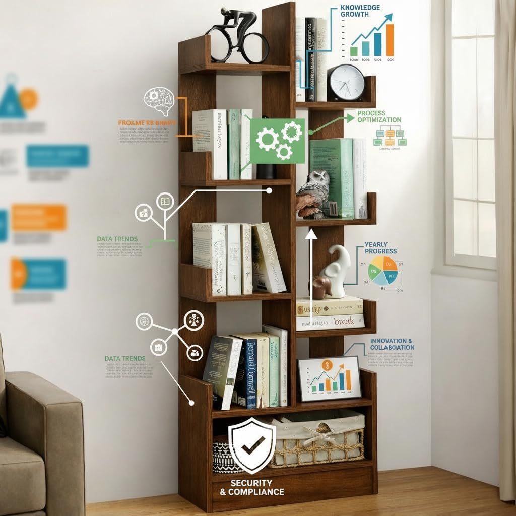 Premium 8-Tier Zigzag Wooden Bookshelf – Wenge