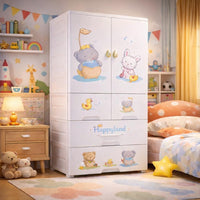 Premium 1+4 Door Kids Plastic Wardrobe with Drawers – Elephant