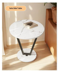 Premium Round Side Table with Metal Base – White Marble