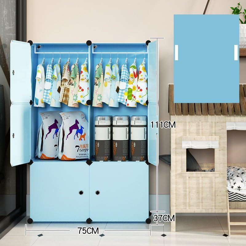 Premium 6-Door 6-Shelf Kids Modular Plastic Wardrobe Cabinet – Blue