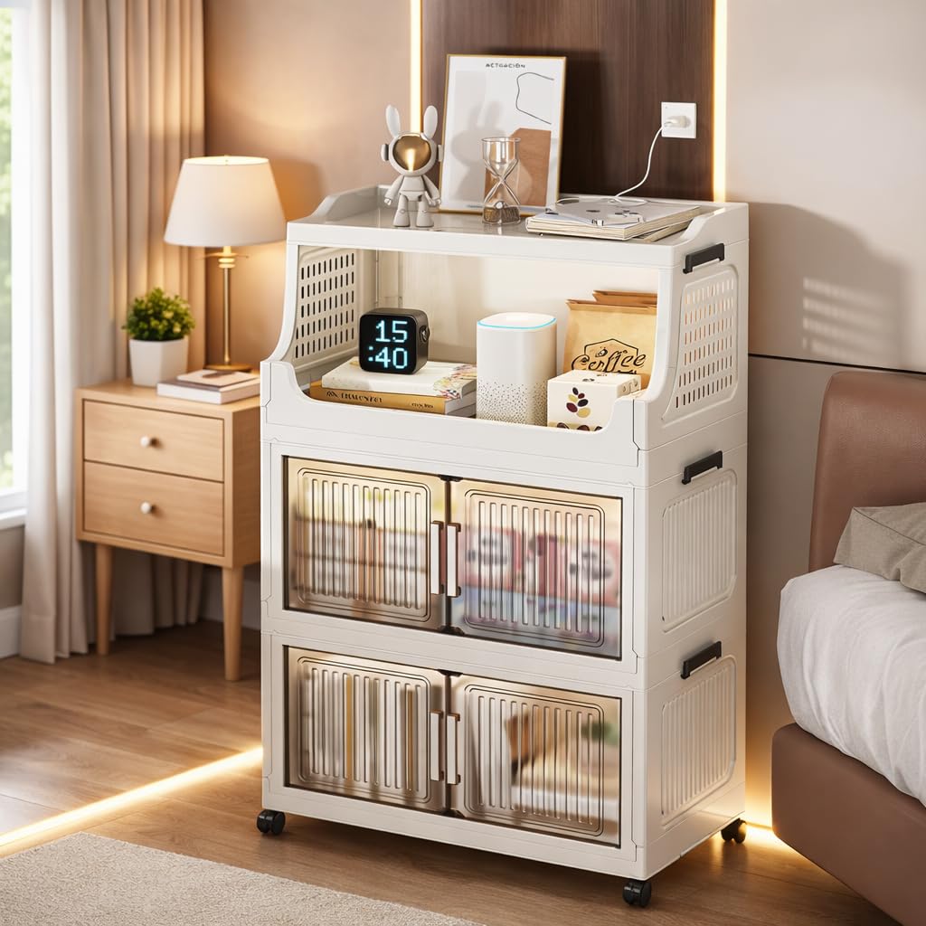 Premium 3-Layer Foldable Plastic Storage Cabinet – White
