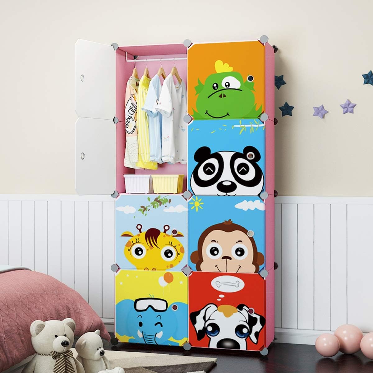 Premium 8-Door Kids Plastic Wardrobe – Panda Pink