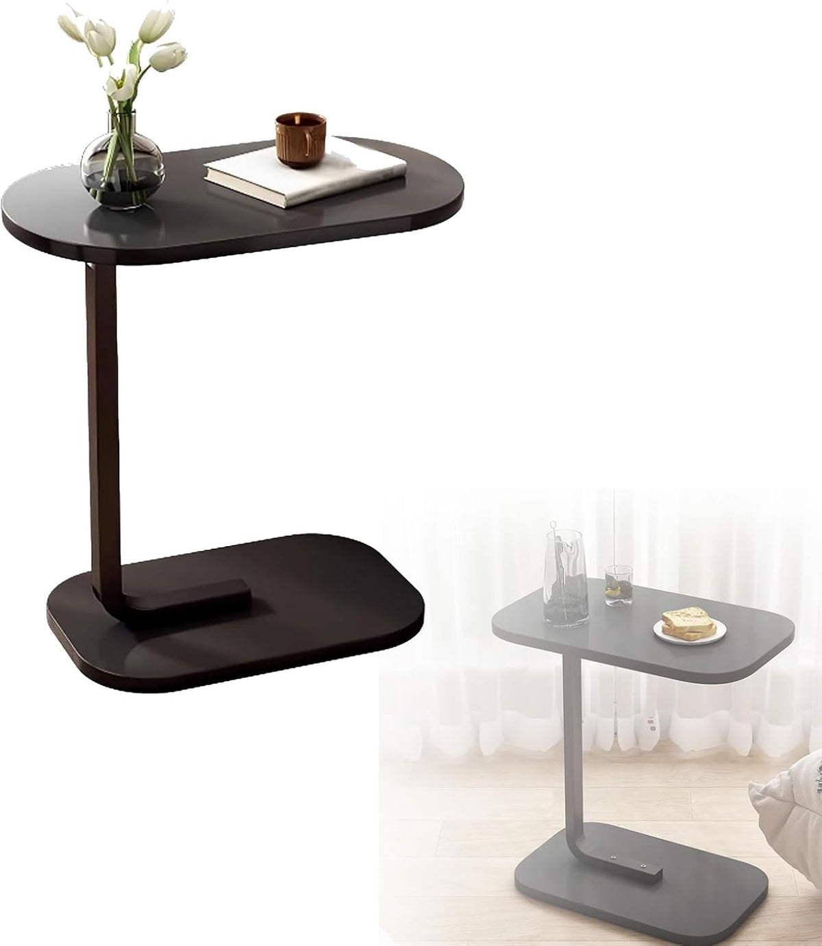 Premium Adjustable Oval Side Table – Black Marble
