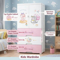 Premium Multi-Compartment Kids Plastic Wardrobe with Wheels – Sweet Heart Print