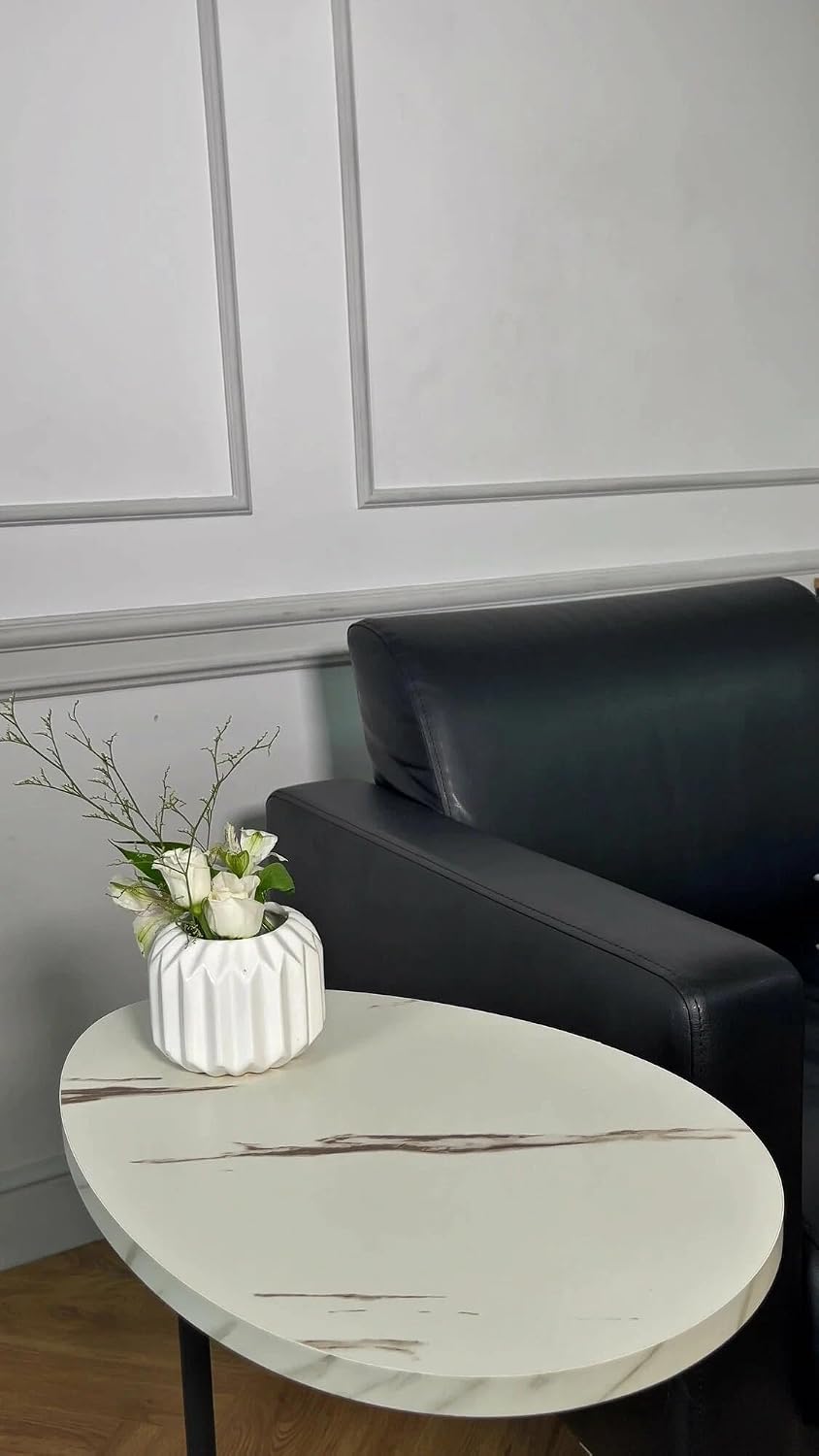 Premium Flat-Top Side Table with Metal Base – White Marble