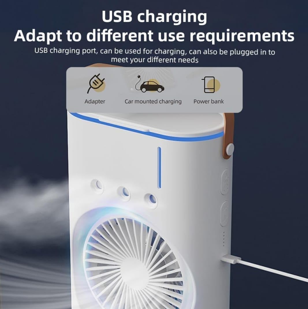 Premium Double Fan Rotating Mini Cooler with Mist – Portable Air Cooling Fan