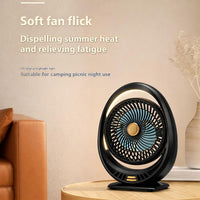 Premium 4000mAh Rechargeable Table Fan with 5-Speed Modes & LED Light – Black