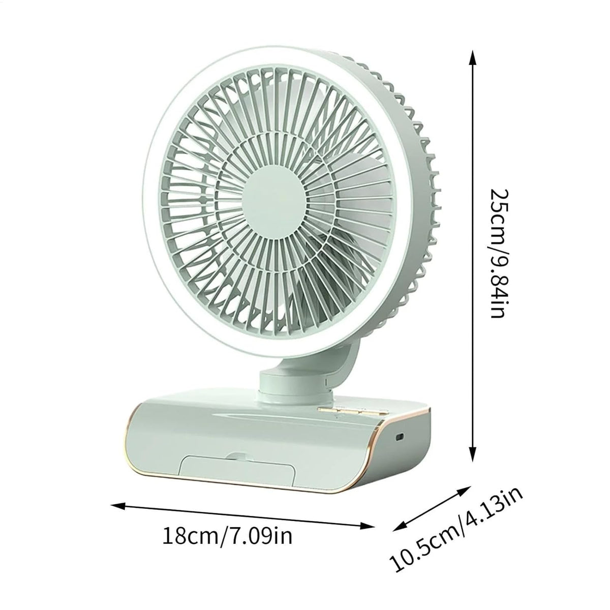 Premium 4000mAh Rechargeable Table Fan with 5-Speed Modes & LED Light – Green