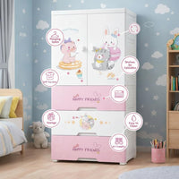Premium Multi-Compartment Kids Plastic Wardrobe with Wheels – Sweet Heart Print