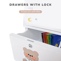 Premium 1-Door 3-Drawer Kids Plastic Wardrobe with Wheels – Teddy Bear Print