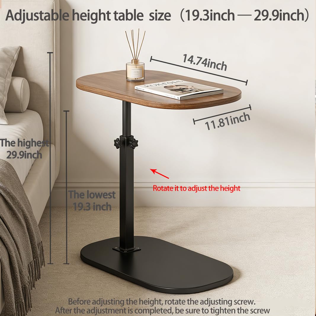 Premium Adjustable Pedestal Side Table – Nut Brown