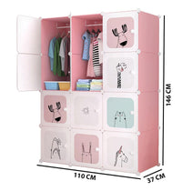 Premium 12-Door 12-Shelf Kids Minimalist Modular Plastic Wardrobe Cabinet – Pink