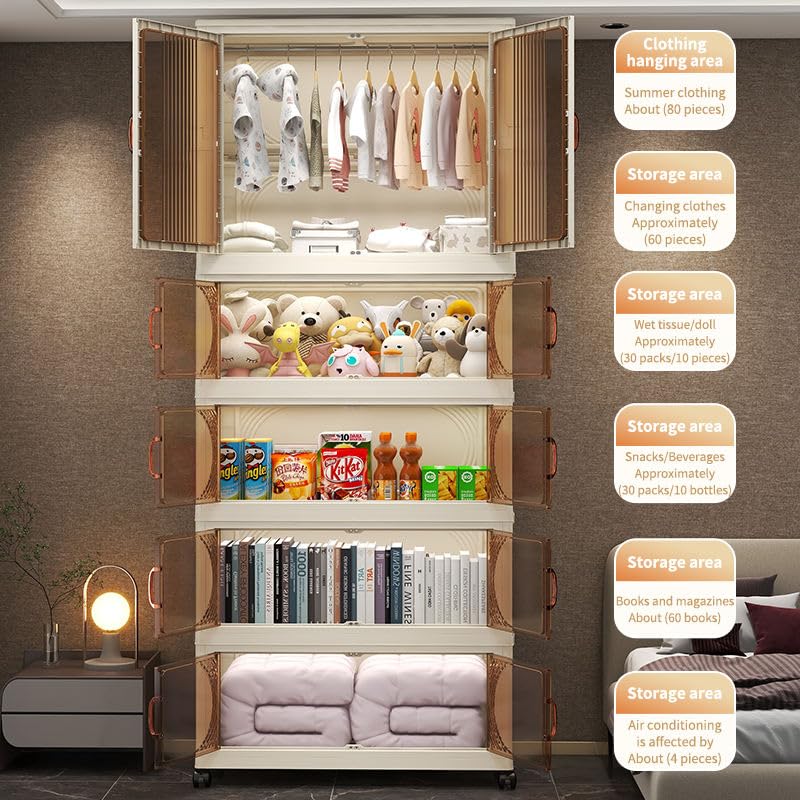 Premium 4-Door Modular Plastic Wardrobe with Hanging Section – Transparent White
