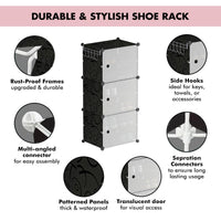 Premium 3-Door 6-Layer Plastic Shoe Storage Cabinet | Dustproof Modular Shoe Rack | Black