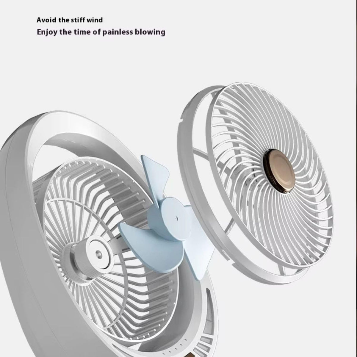 Premium 4000mAh Rechargeable Table Fan with 5-Speed Modes & LED Light – White
