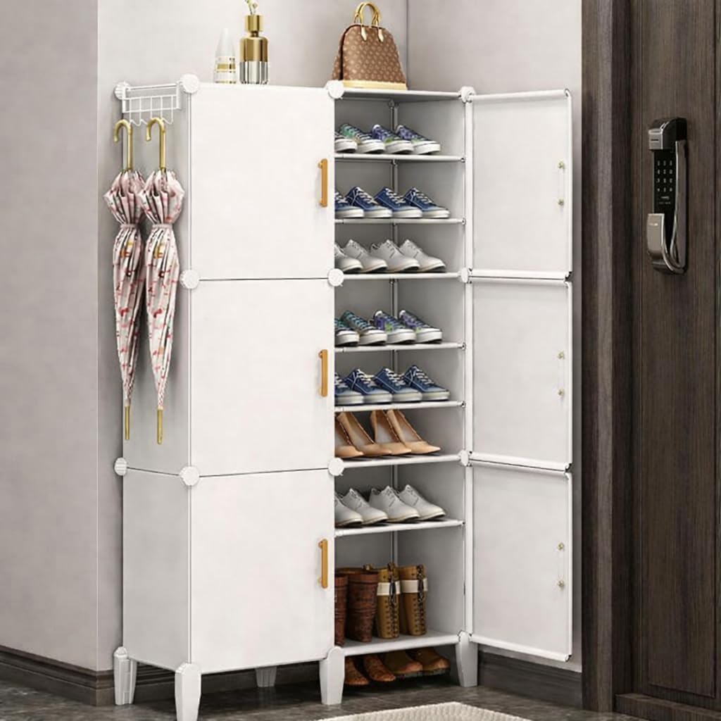 Premium 6-Door 18-Shelf Plastic Shoe Storage Cabinet | Dustproof Modular Shoe Organizer | White