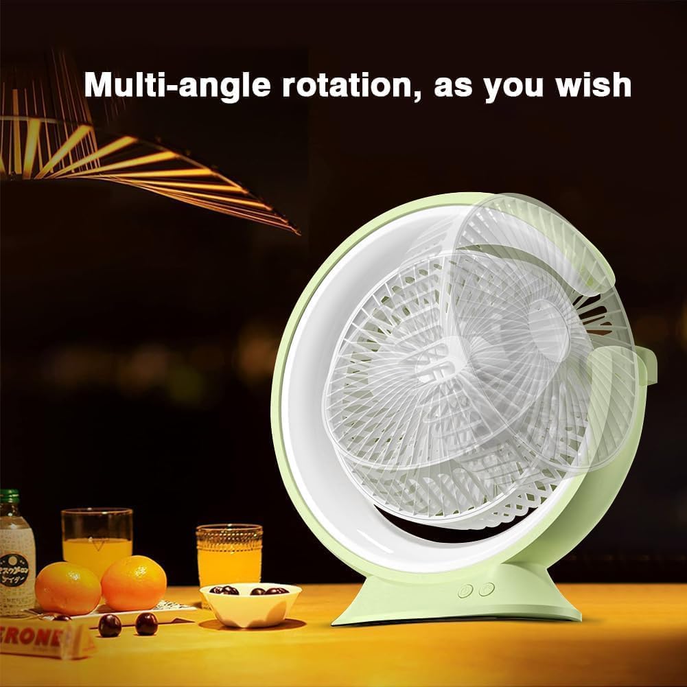 Premium 4000mAh Rechargeable Table Fan with 5-Speed Modes & LED Light – Green