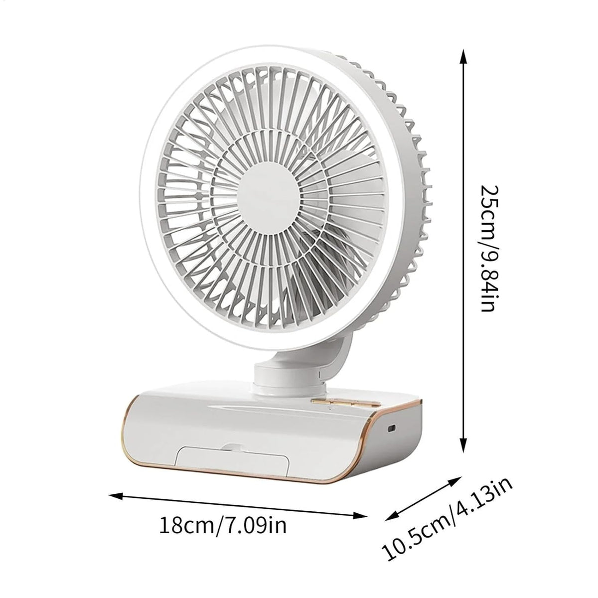 Premium 4000mAh Rechargeable Table Fan with 5-Speed Modes & LED Light – White