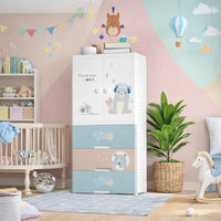 Premium Multi-Compartment Kids Plastic Wardrobe with Wheels – Funny Bear Print
