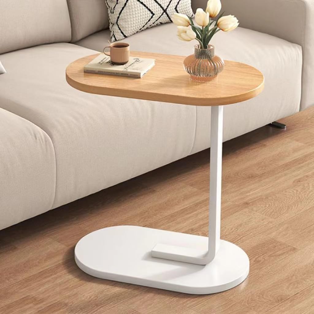 Premium Adjustable Oval Side Table – Natural Wood