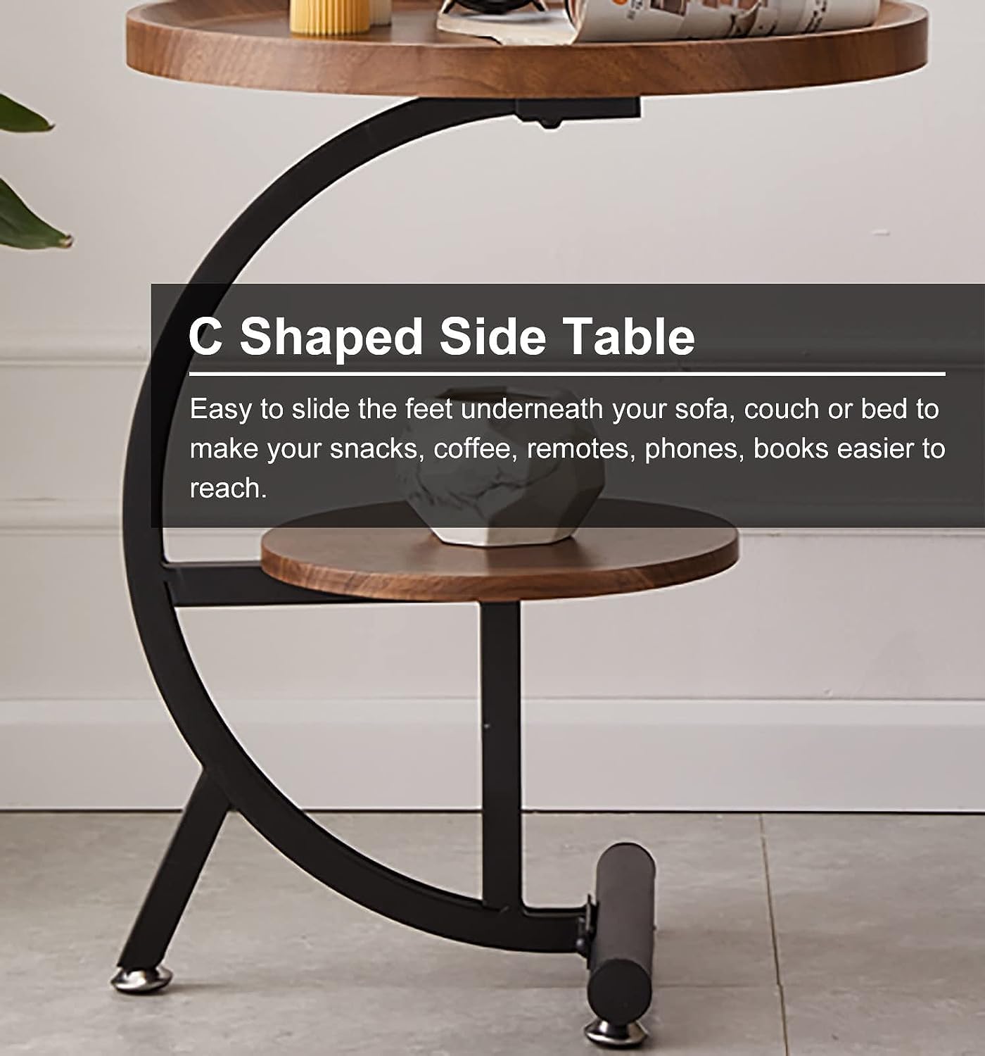 Premium Flower Side Table with Metal Base – Nut Brown