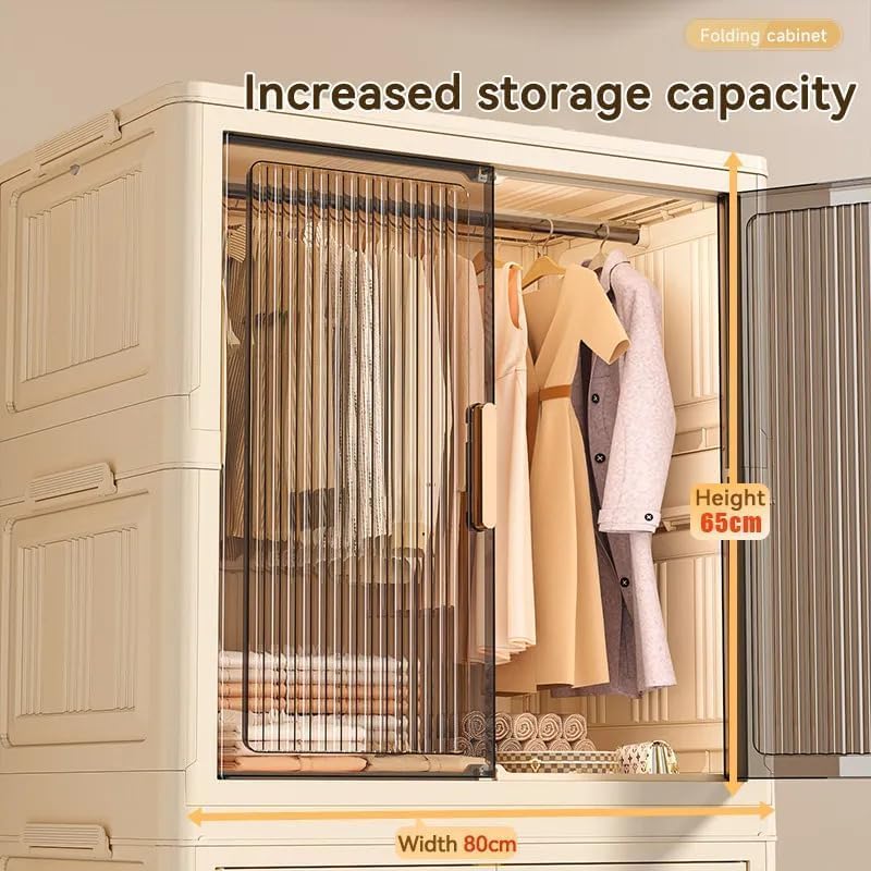 Premium 3-Layer Foldable Plastic Wardrobe with Hanging Rod & Wheels – Transparent White