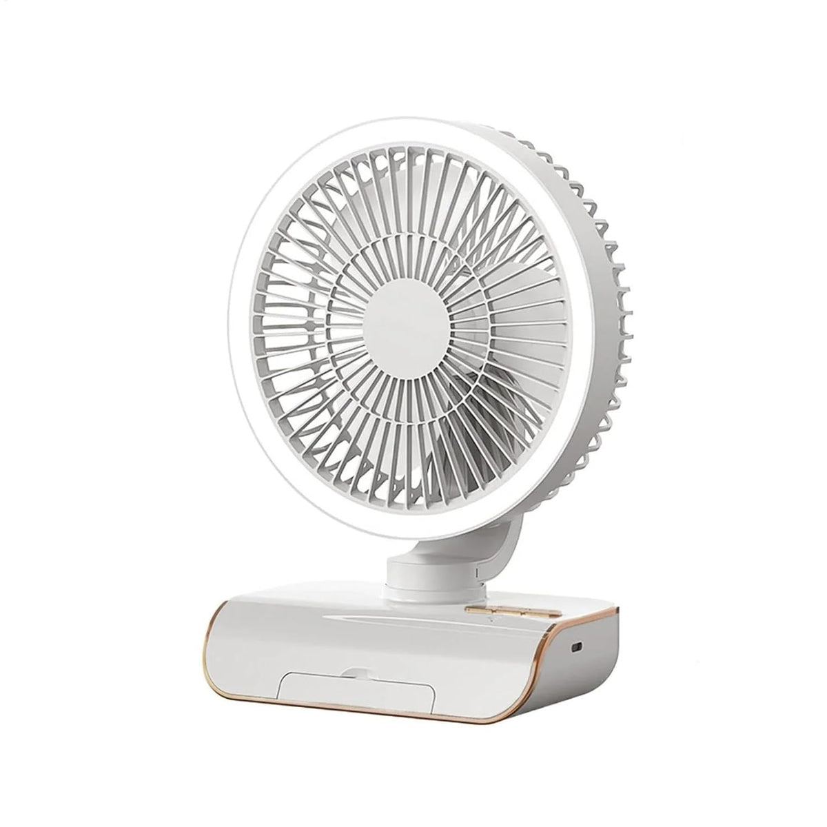 Premium 4000mAh Rechargeable Table Fan with 5-Speed Modes & LED Light – White