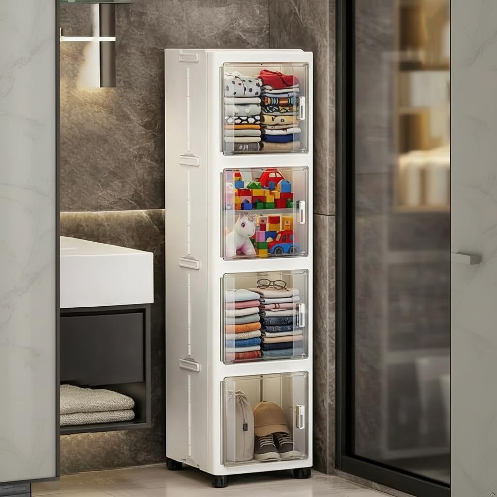Premium 4-Layer Foldable Plastic Storage Cabinet – White