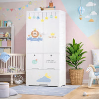 Premium 1-Door 3-Drawer Kids Plastic Wardrobe with Wheels – Lion Print