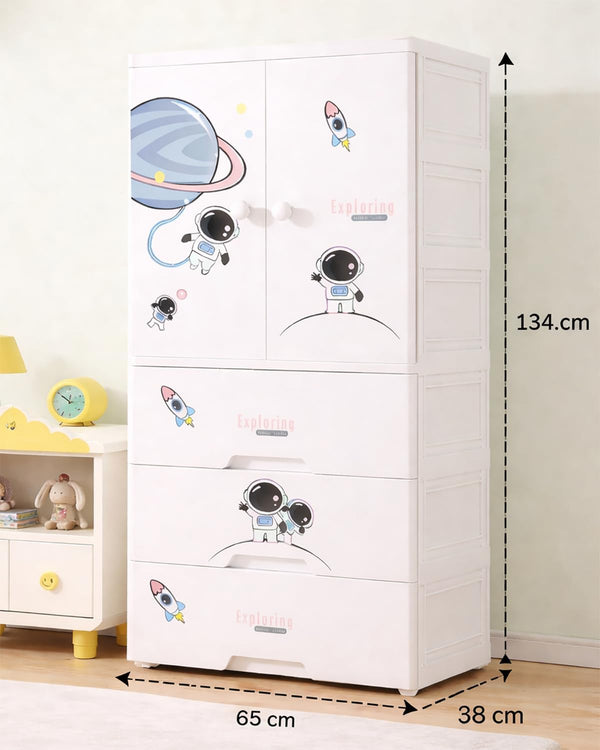 Premium 1+3 Door Kids Plastic Multi-Purpose Storage Cabinet with Drawers – Starry Sky Blue