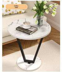 Premium Round Side Table with Metal Base – White Marble