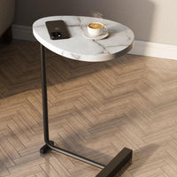 Premium Flat-Top Side Table with Metal Base – White Marble