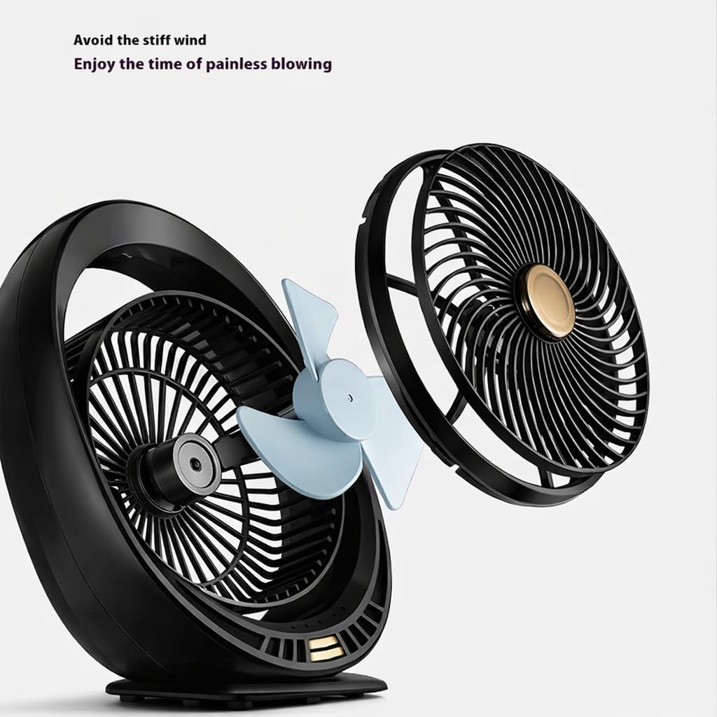 Premium 4000mAh Rechargeable Table Fan with 5-Speed Modes & LED Light – Black
