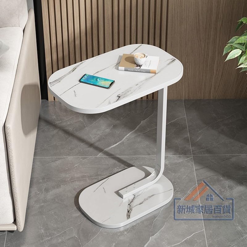 Premium Adjustable Oval Side Table – White Marble