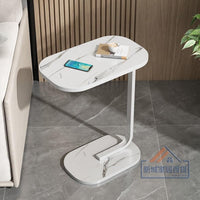 Premium Adjustable Oval Side Table – White Marble