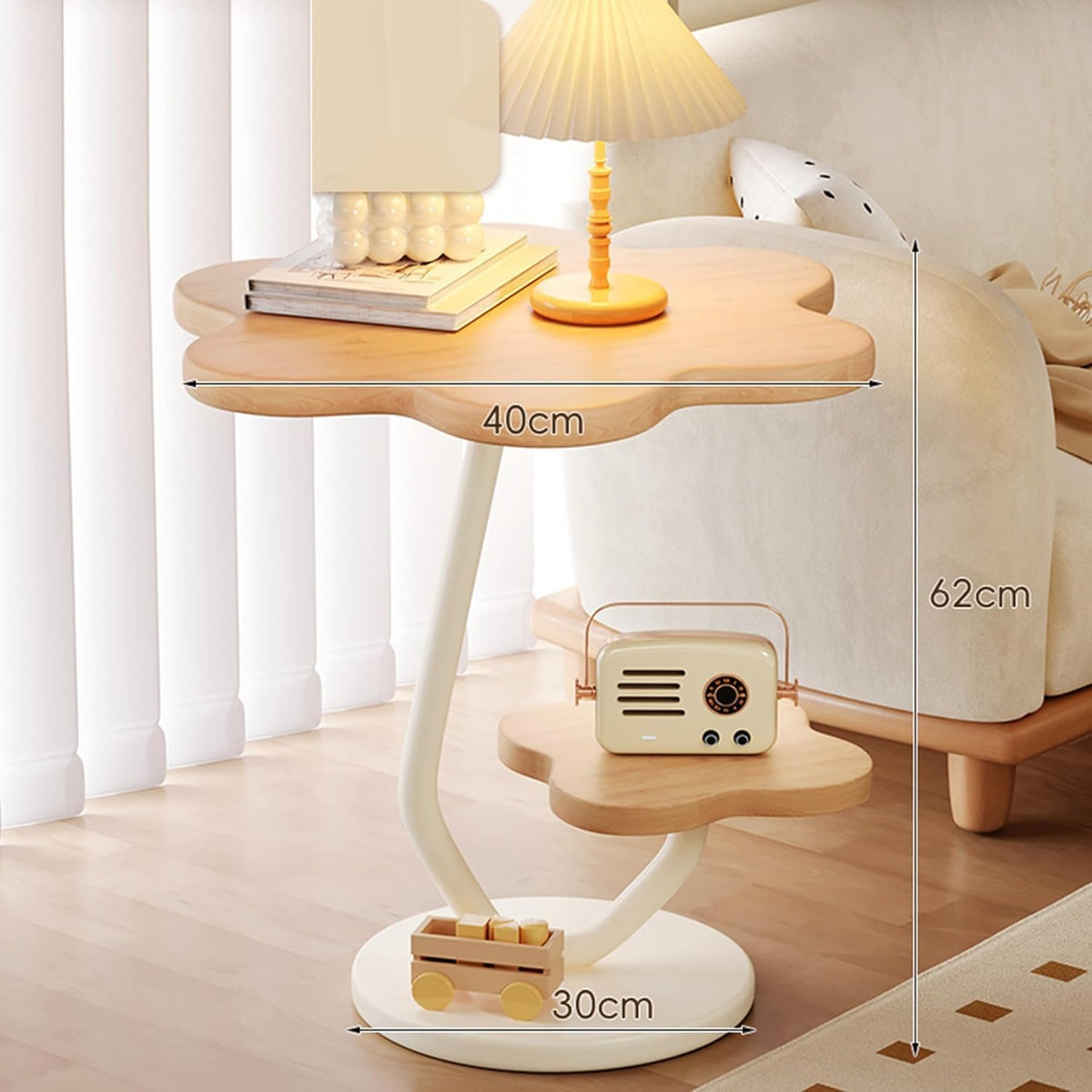 Premium Flower Side Table with Metal Base – Natural Wood