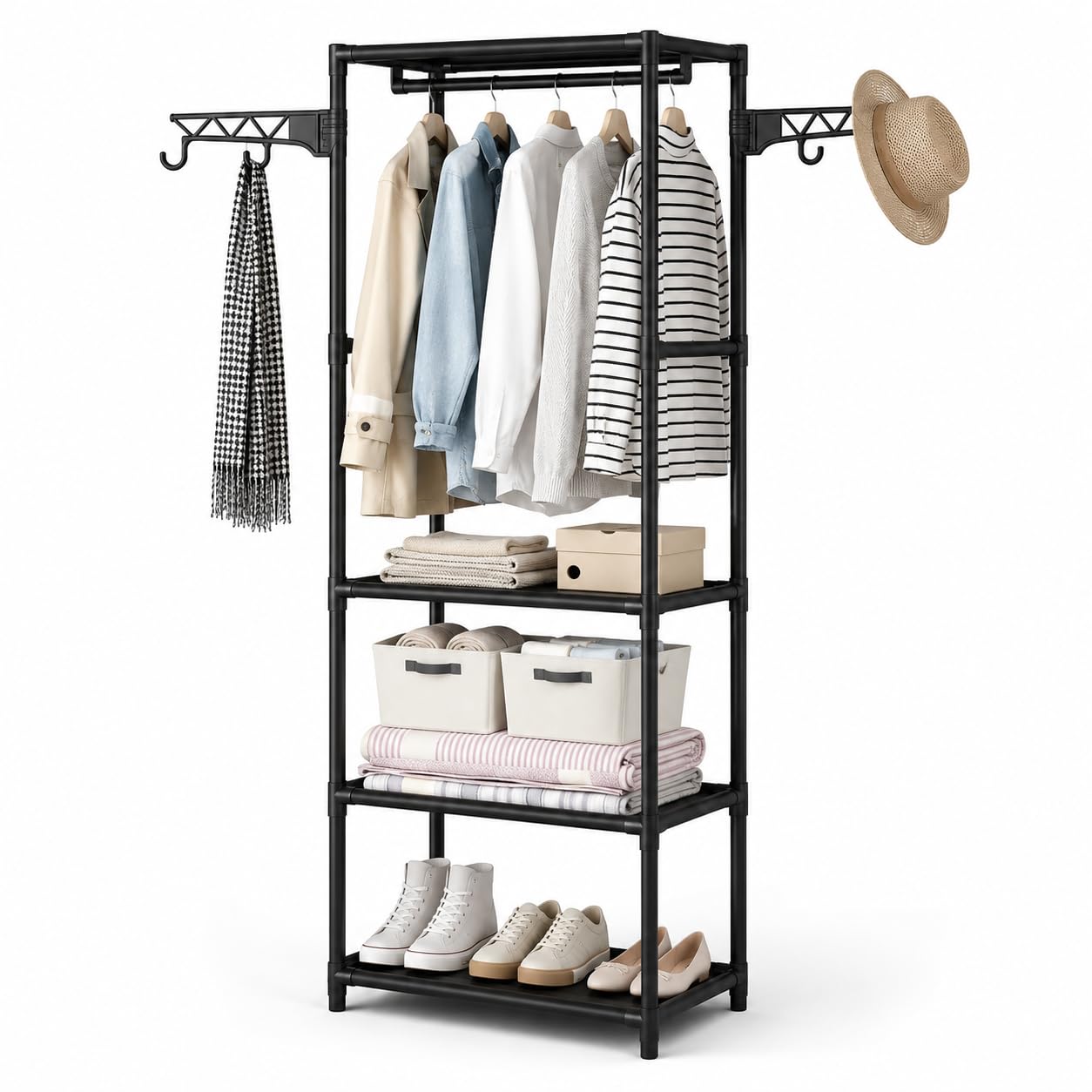 Premium Multifunctional Clothing Rack with Storage Shelves – Black