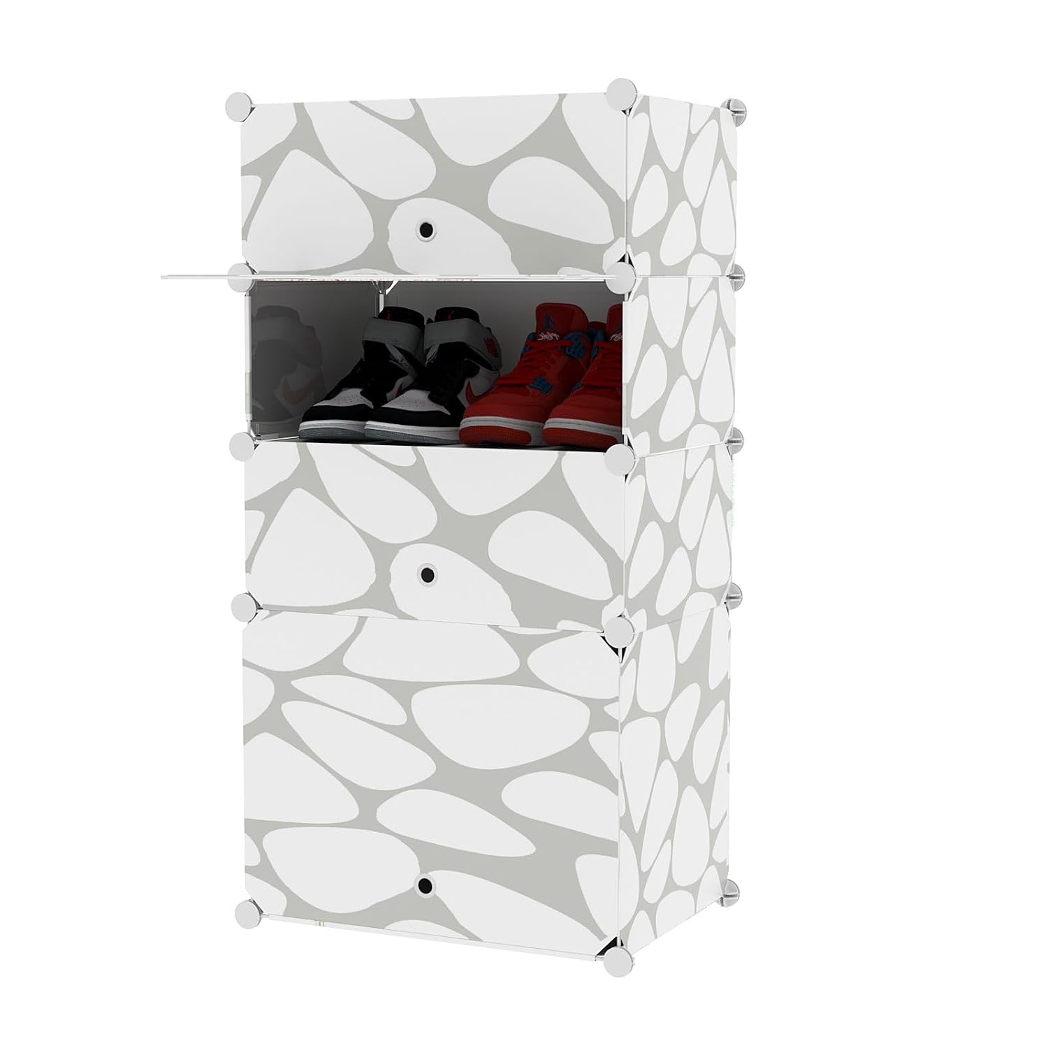 Premium 4-Layer Plastic Shoe Rack with Dustproof Doors – White Print